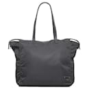 Sac fourre-tout en nylon et cuir noir Prada