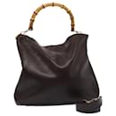 Bolsa de Ombro de Couro GUCCI Bamboo 2way Marrom 001 2123 1577 Auth 80117 - Gucci