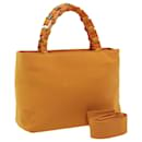 Bolsa de mão Salvatore Ferragamo em lona 2 vias laranja Auth 80191