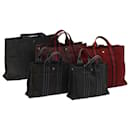 HERMES Fourre Tout Sac Tote Toile 5Set Gris Rouge Marron Auth ki4591 - Hermès