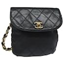 CHANEL Bicolore Sac à taille avec chaîne en cuir noir CC Auth 81934A - Chanel