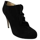 Valentino Black Ruffled High Heeled Suede Ankle Booties - Gianvito Rossi