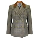 Blazer en laine à double boutonnage à carreaux Smythe Tan Plaid Windowpane - Autre Marque