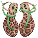 Dolce&Gabbana Satin Sandals in Leopard and Green Patent Leather Size 37.5 EU - Dolce & Gabbana