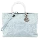 Christian Dior Large Lady Dior Cannage Denim 2Way Handbag in Light Blue