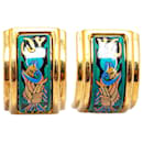 Hermès Blue Cloisonne Enamel Clip On Earrings