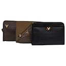 VALENTINO Bolso Clutch de Cuero 3 Piezas Negro Marrón Auth 76726 - Valentino