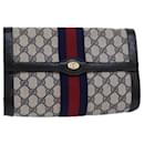 GUCCI GG Supreme Sherry Line Clutch Bag PVC Navy Red 010 378 Auth bs15615 - Gucci