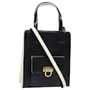 Salvatore Ferragamo Gancini Hand Bag Enamel 2way Black Auth 80608