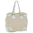 PRADA Bolsa Tote Lona Cuero Beige Auth bs15608 - Prada