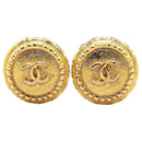 Gold Chanel Gold Plated CC Clip On Earrings