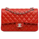 Borsa a spalla a doppio flap media in pelle di agnello classica rossa Chanel