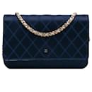 Blue Chanel Satin Diamond Stitch Wallet On Chain Crossbody Bag