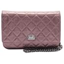 Pink Chanel Quilted Metallic Aged Calfskin 2.55 Reissue Wallet on Chain Handbag