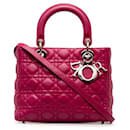 Bolso Lady Dior Cannage de piel de cordero rosa mediano