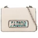 White Dior Calfskin Mosaic J'Adior Flap Bag with Chain