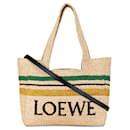 Beige LOEWE Paula's Ibiza Medium Raffia Striped Font Tote Satchel - Loewe