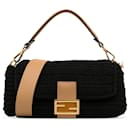 Black Fendi Crochet Raffia Baguette Satchel