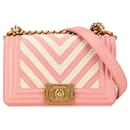 Pink Chanel Small Braided Chevron Boy Flap Crossbody Bag