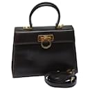 Sac à main en cuir Gancini de Salvatore Ferragamo 2 voies marron Auth 79812