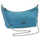 PRADA Bolsa de Ombro com Corrente em Nylon Azul Claro Auth 80225 - Prada