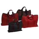 HERMES Sac Fourre Tout en Toile 5Set Marron Rouge Noir Auth ki4656 - Hermès