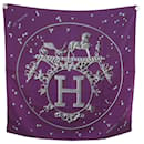 HERMES SCARF BRIGHT SILVER D. RYBALTCHENKO 90 CM IN PURPLE SILK - Hermès