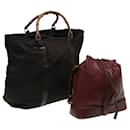 GUCCI Cartier Hand Bag Leather 2Set Khaki Wine Red Auth am6367 - Gucci