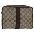 GUCCI GG Supreme Web Sherry Line Clutch Bag PVC Bege Vermelho 89 01 012 Auth 80952 - Gucci