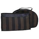 FENDI Pecan Canvas Clutch Bag 2Set Brown Black Auth ar11882 - Fendi