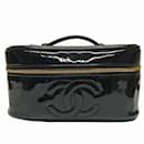 Chanel Black Enamel Leather Vanity Pouch Bag