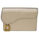 Porte-cartes en cuir rose beige Christian Dior