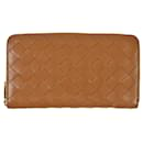 Bottega Veneta Intrecciato Brown Leather Zip Around Wallet