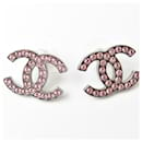 Chanel Silver and Rose Rhinestone Stud Earrings