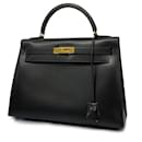 Hermes Kelly 32 Handtasche aus schwarzem Kalbsleder - Hermès