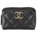 Porte-monnaie zippé Matelassé Chanel en cuir caviar noir