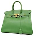 Borsa Hermes Birkin 35 in pelle Courchevel verde - Hermès