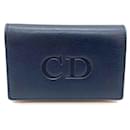 Porte-cartes en cuir bleu marine et rouge Christian Dior