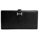 Portefeuille long bifold en cuir Epsom noir Soufflé Beance d'Hermès