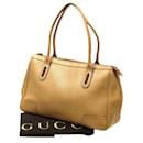 Gucci Sherry Line Beige Leather Shoulder Tote Bag