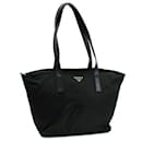 Borsa tote in nylon e pelle nera Prada