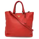 Prada Red Calfskin Tote and Shoulder Bag