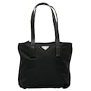 Sac fourre-tout en nylon et cuir noir Prada