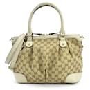 Borsa a mano in tela e pelle beige Gucci