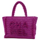 Bolsa tote zíper em tweed roxo Chanel