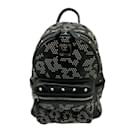 MCM Small Black Studded Plate Leather Backpack