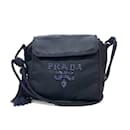 Borsa a spalla in nylon blu scuro Prada