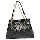 Bolsa tote de couro preto Gucci GG Marmont