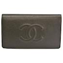 Chanel Cocomark A48651 Women's Caviar Leather Long Wallet