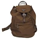 Prada Women's Khaki Brown Nylon and Leather Backpack